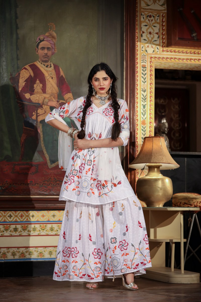 White emroided sharara