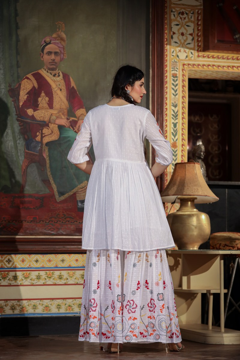 White emroided sharara