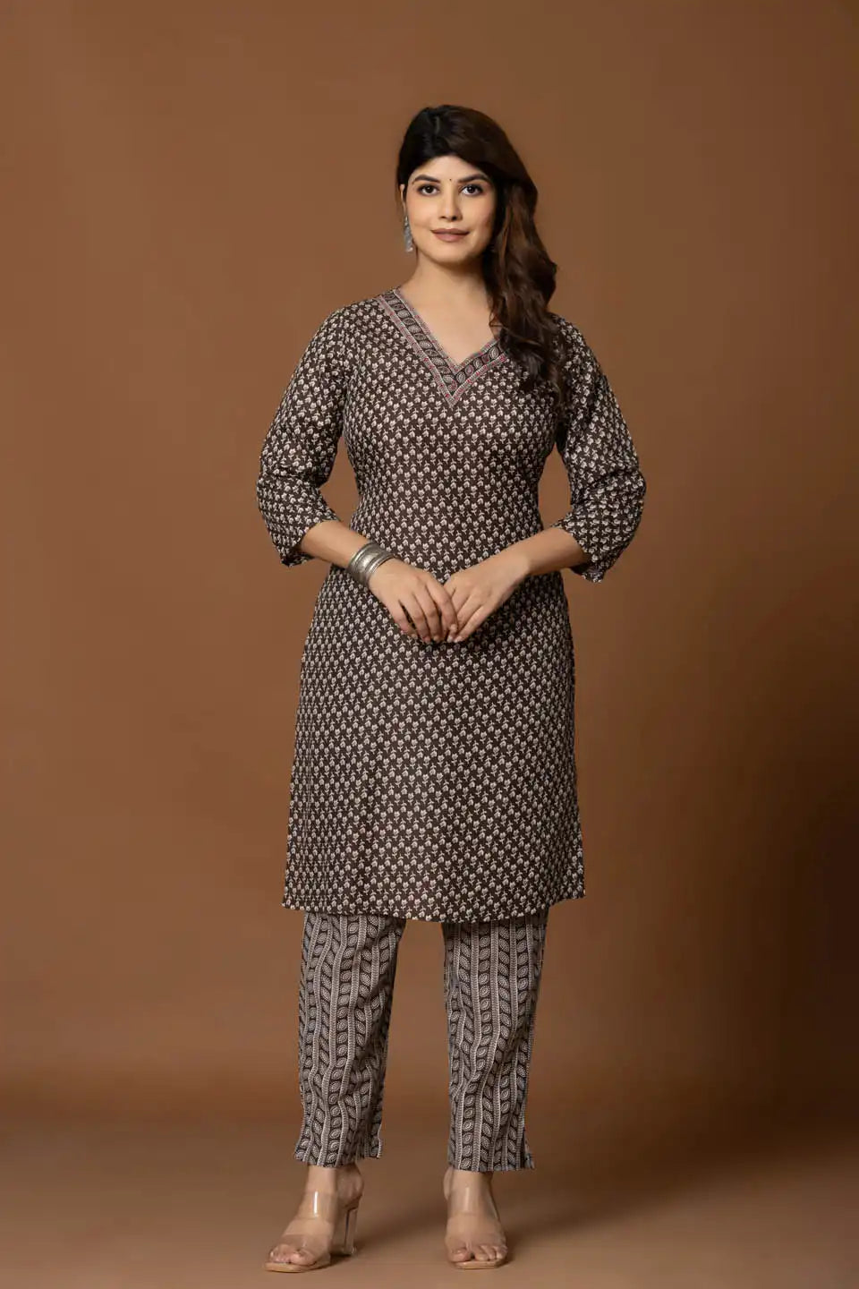 navy blue embroidered kurta with geometric print pants dupatta
