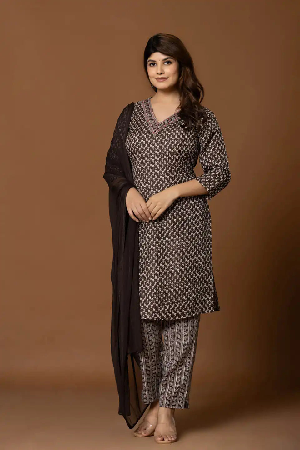 navy blue embroidered kurta with geometric print pants dupatta