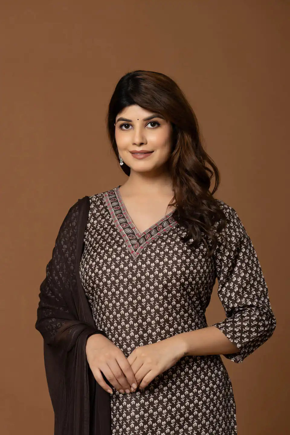 navy blue embroidered kurta with geometric print pants dupatta