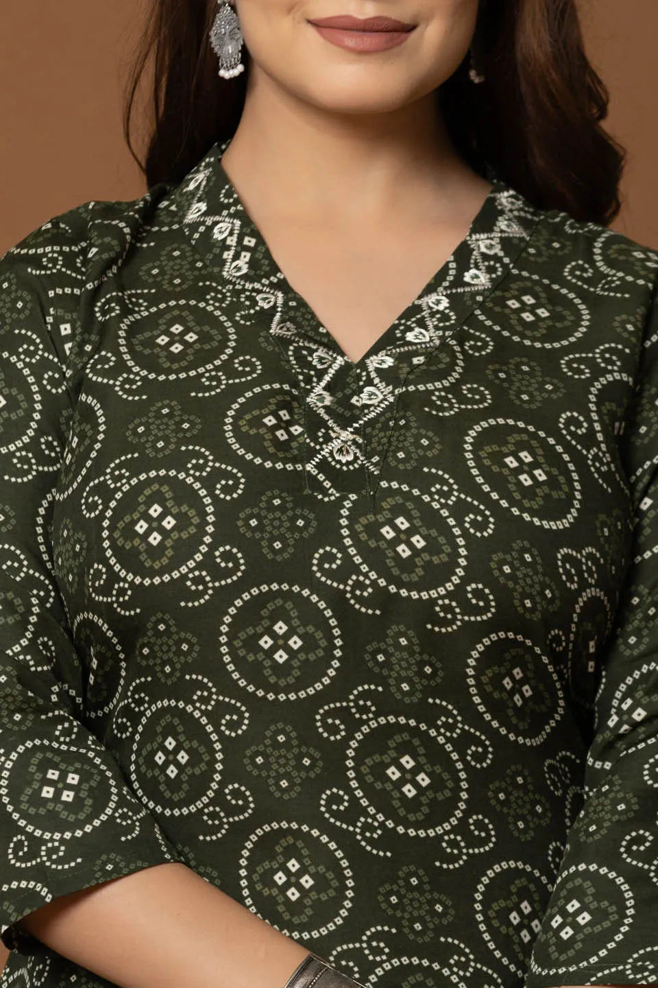 olive green printed kurta set with chevron pants dupatta