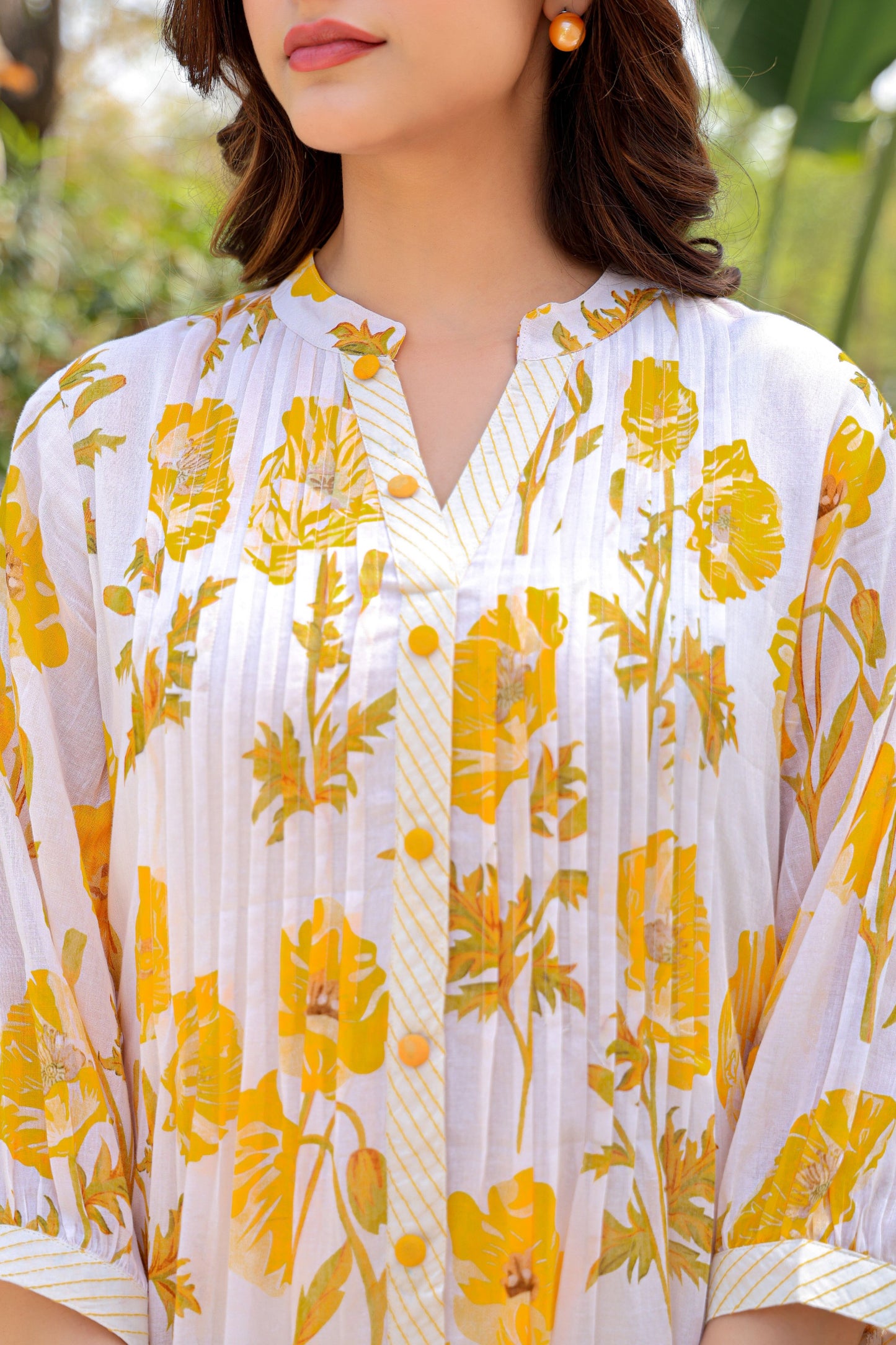 WHITE & YELLOW FLORAL COTTON CO-ORDS SET FOR WOMEN – STYLISH KURTA WITH PANTS
