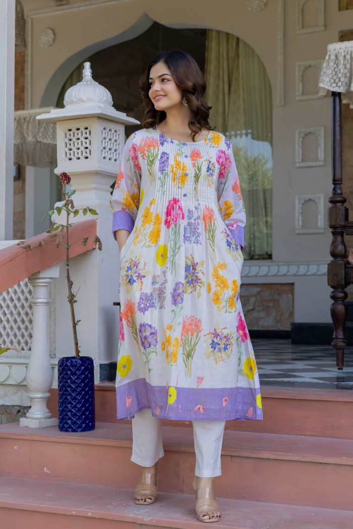WOMEN'S FLORAL PRINTED COTTON KURTI WITH PINTUCK DETAILING | COMFORTABLE DAILY & FESTIVE WEAR
