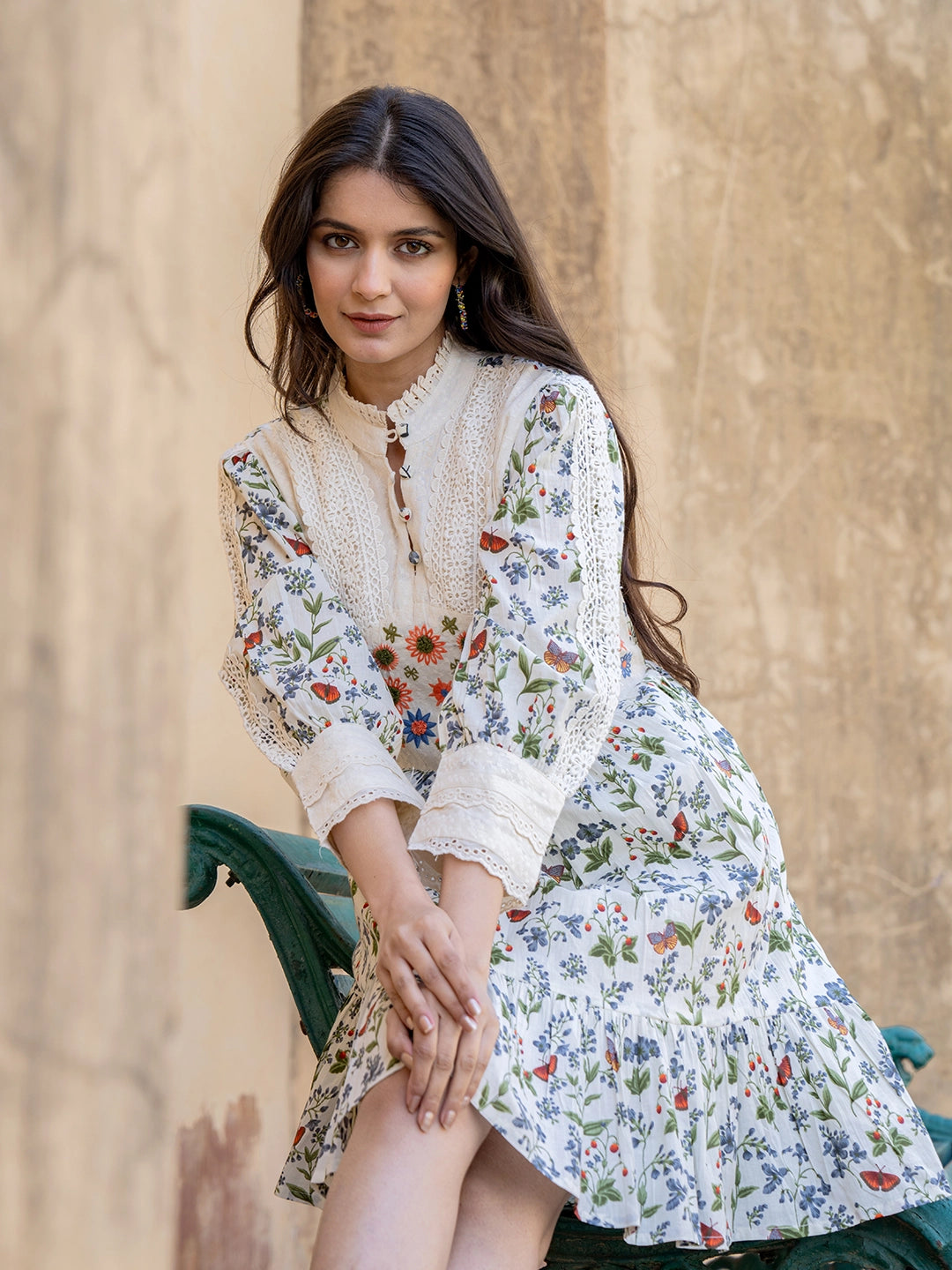 Blossom Bliss: Cotton Embroidery Short Gown