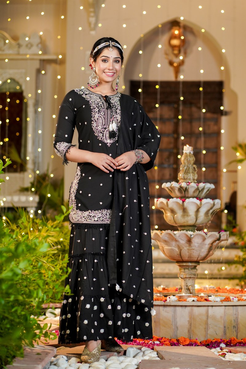 The Cotton Embroidered Beauty Sharara Set