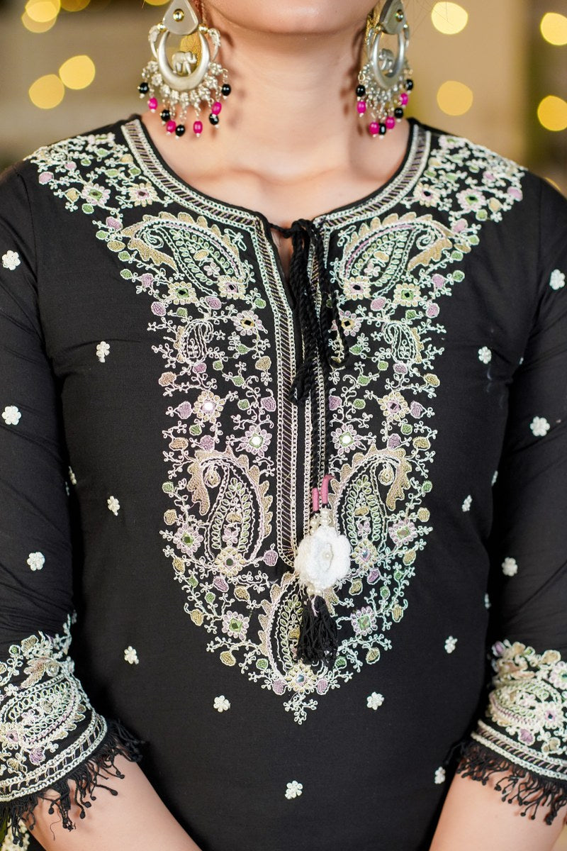 The Cotton Embroidered Beauty Sharara Set