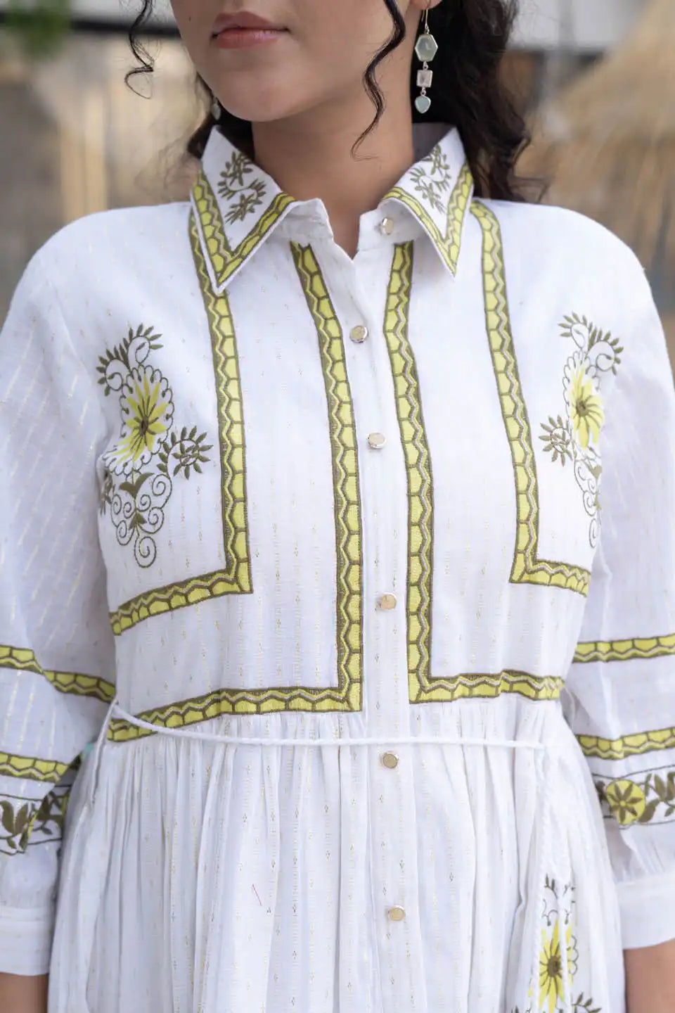 White Floral Embroidered Short Cotton Dress