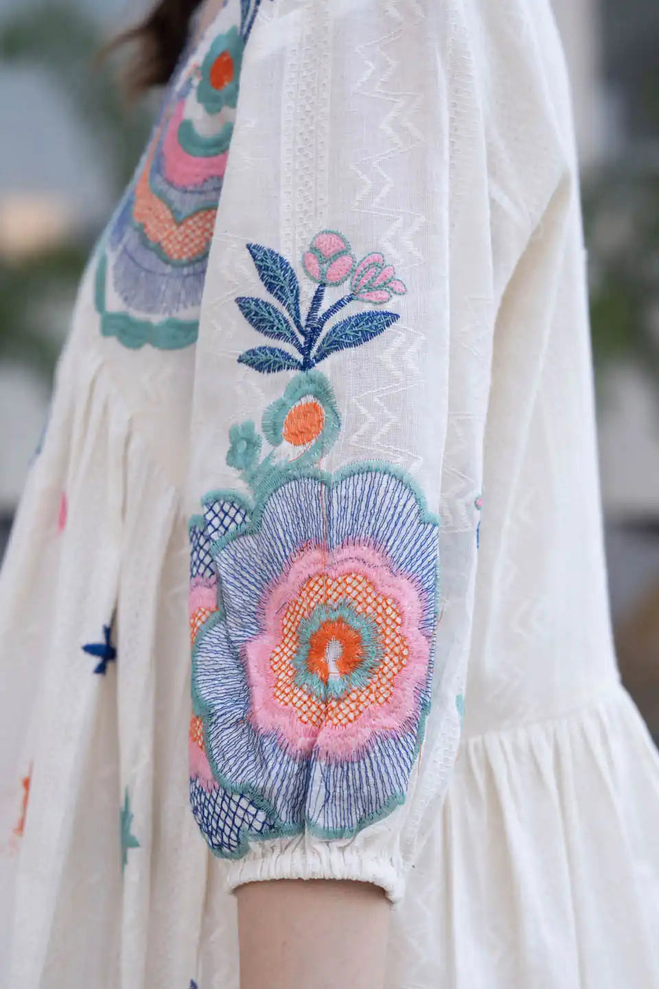 Bohemian Floral Embroidered Short Dress