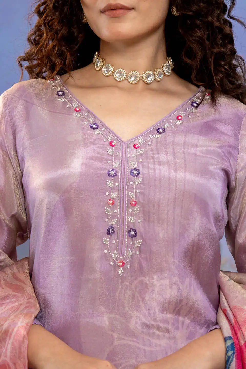 elegant lilac embroidered kurta set with dupatta festive wear