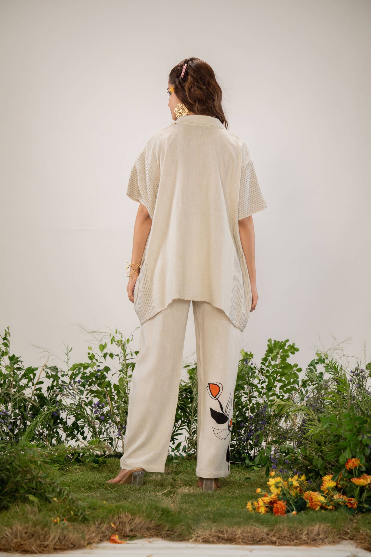 women's cream botanical print co-ord set