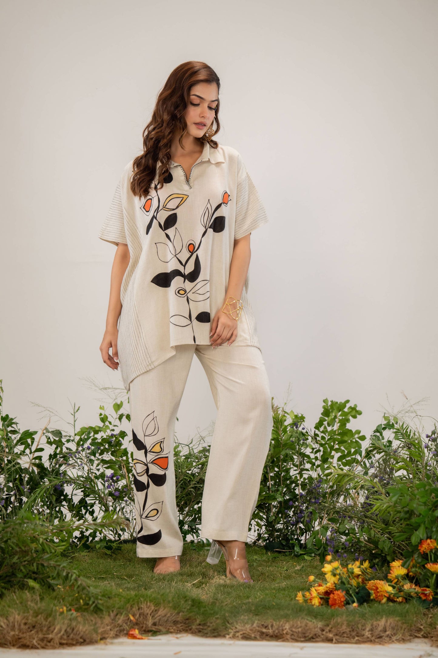 women's cream botanical print co-ord set