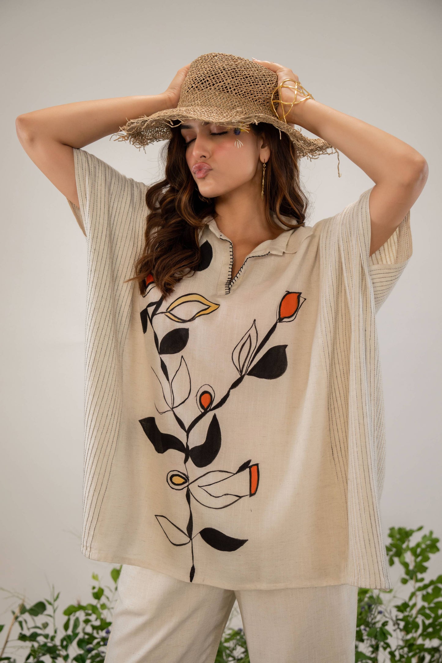 women's cream botanical print co-ord set