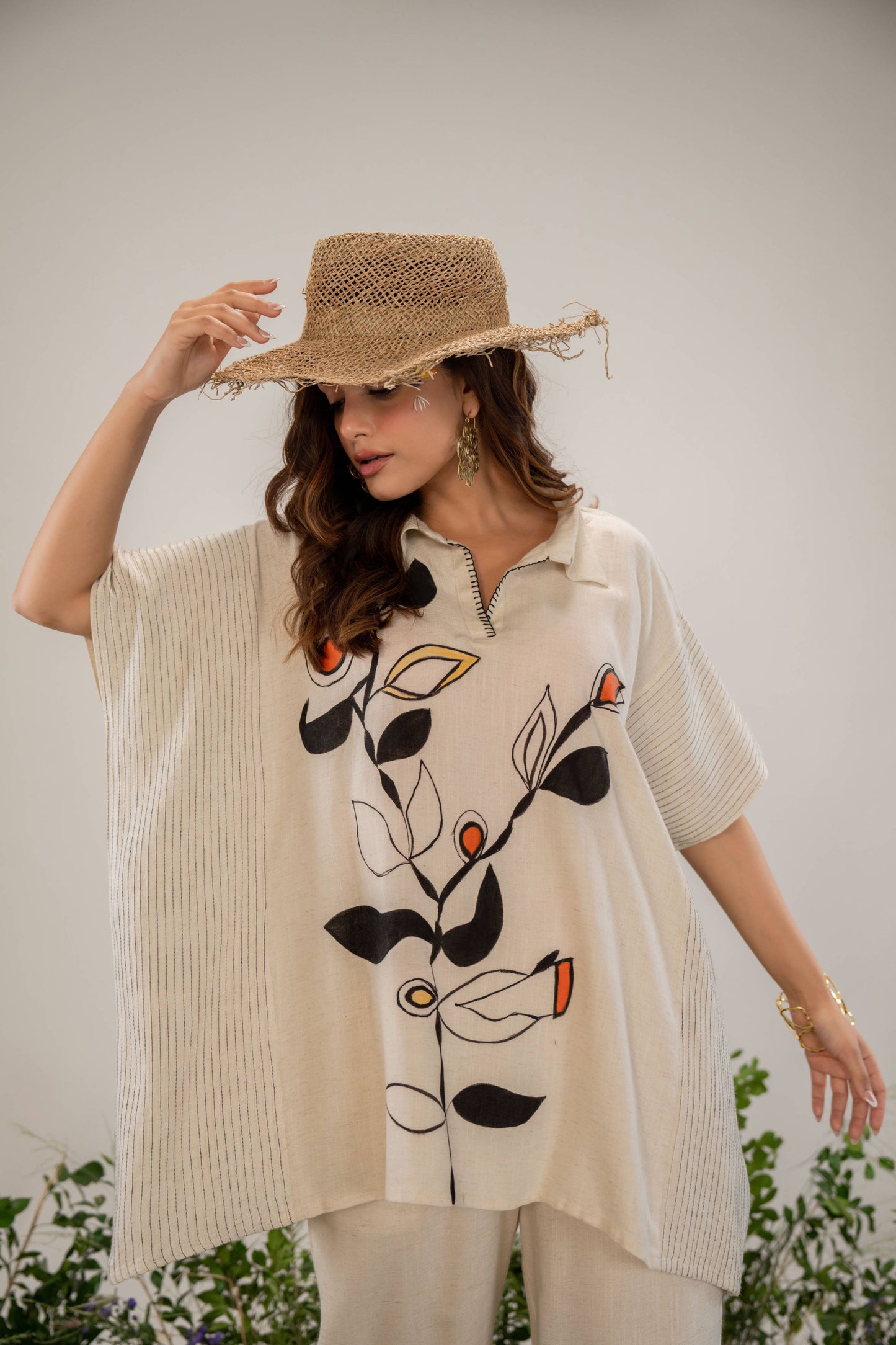women's cream botanical print co-ord set