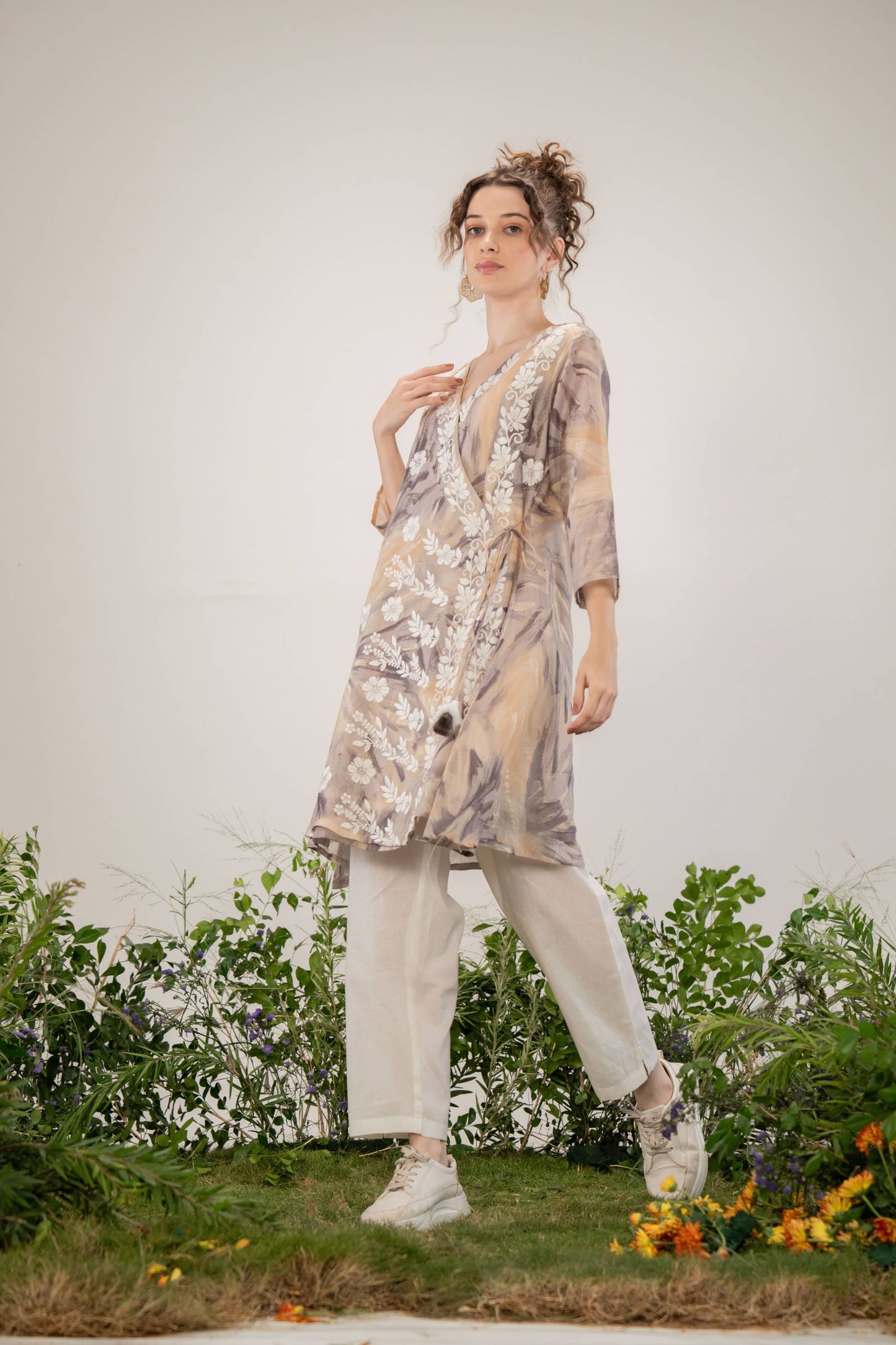 PASTEL BREEZE FLORAL WRAP CO-ORDS SET ELEGANT & FLOWY COTTON STYLE