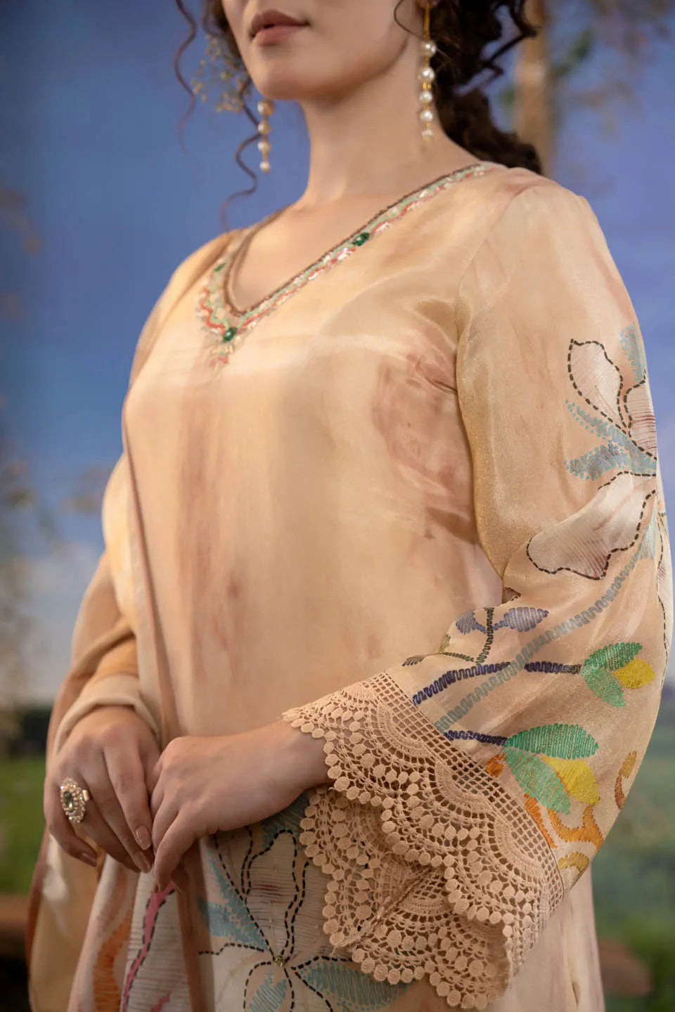 elegant floral embroidered kurta set with dupatta festive wear