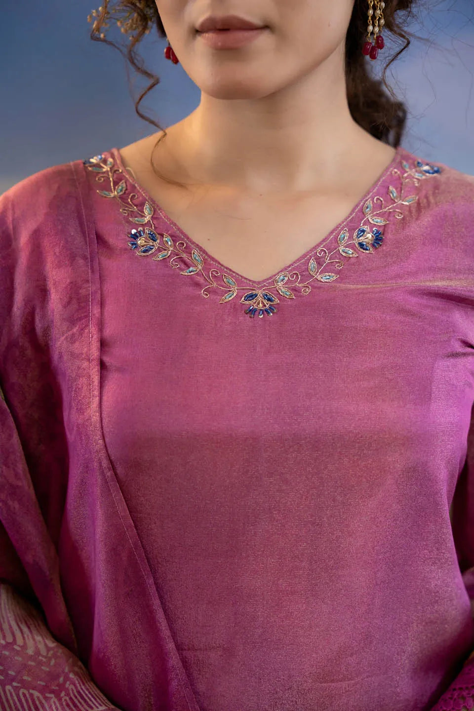 elegant floral printed kurta set with dupatta festive wear