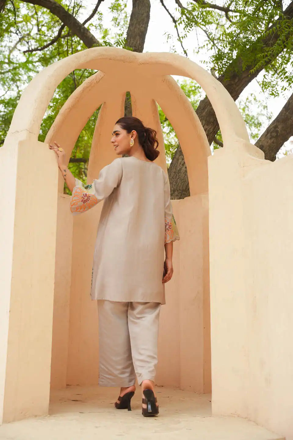 Women's Embroidered Beige Coordinated Set