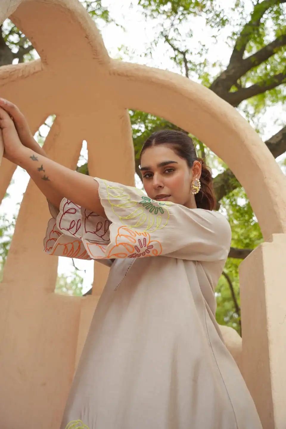 Women's Embroidered Beige Coordinated Set