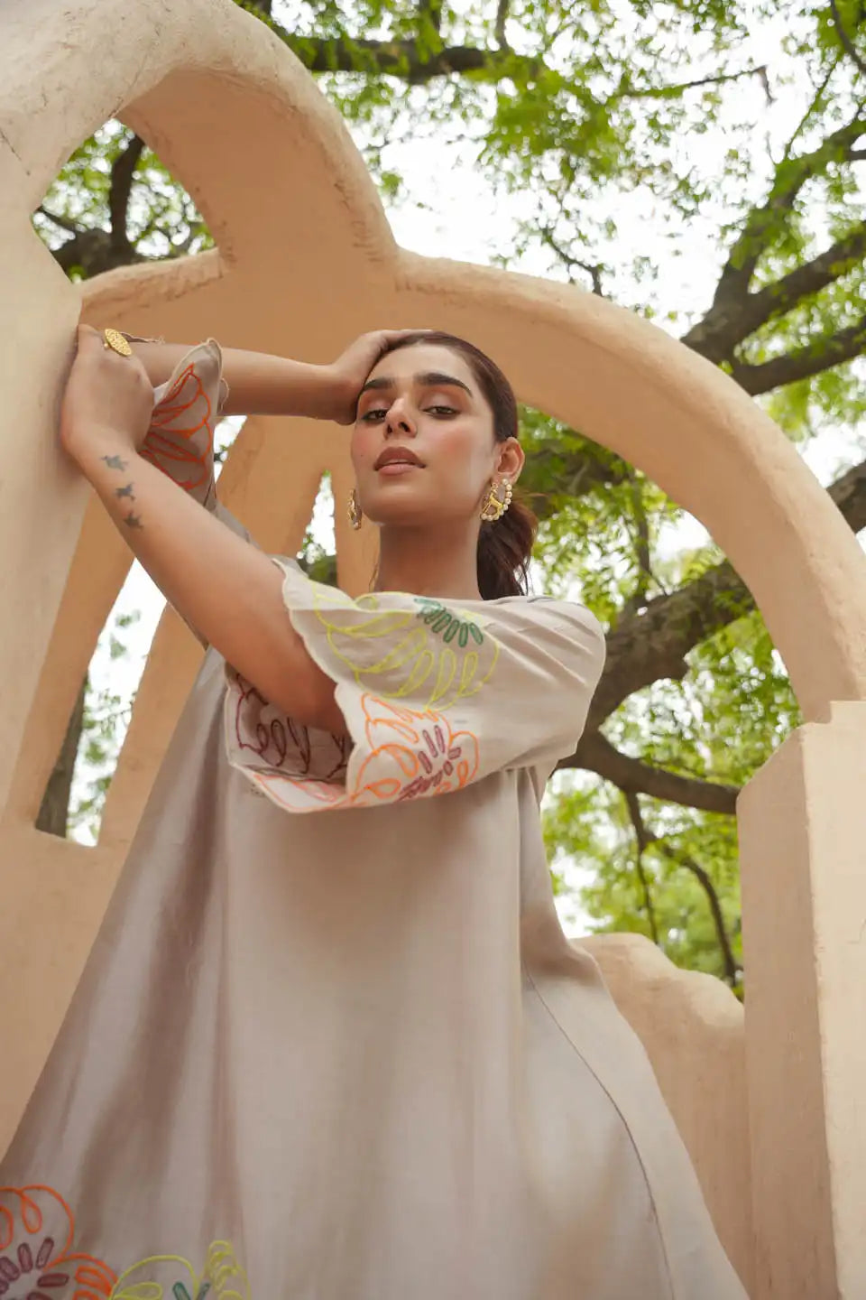 Women's Embroidered Beige Coordinated Set