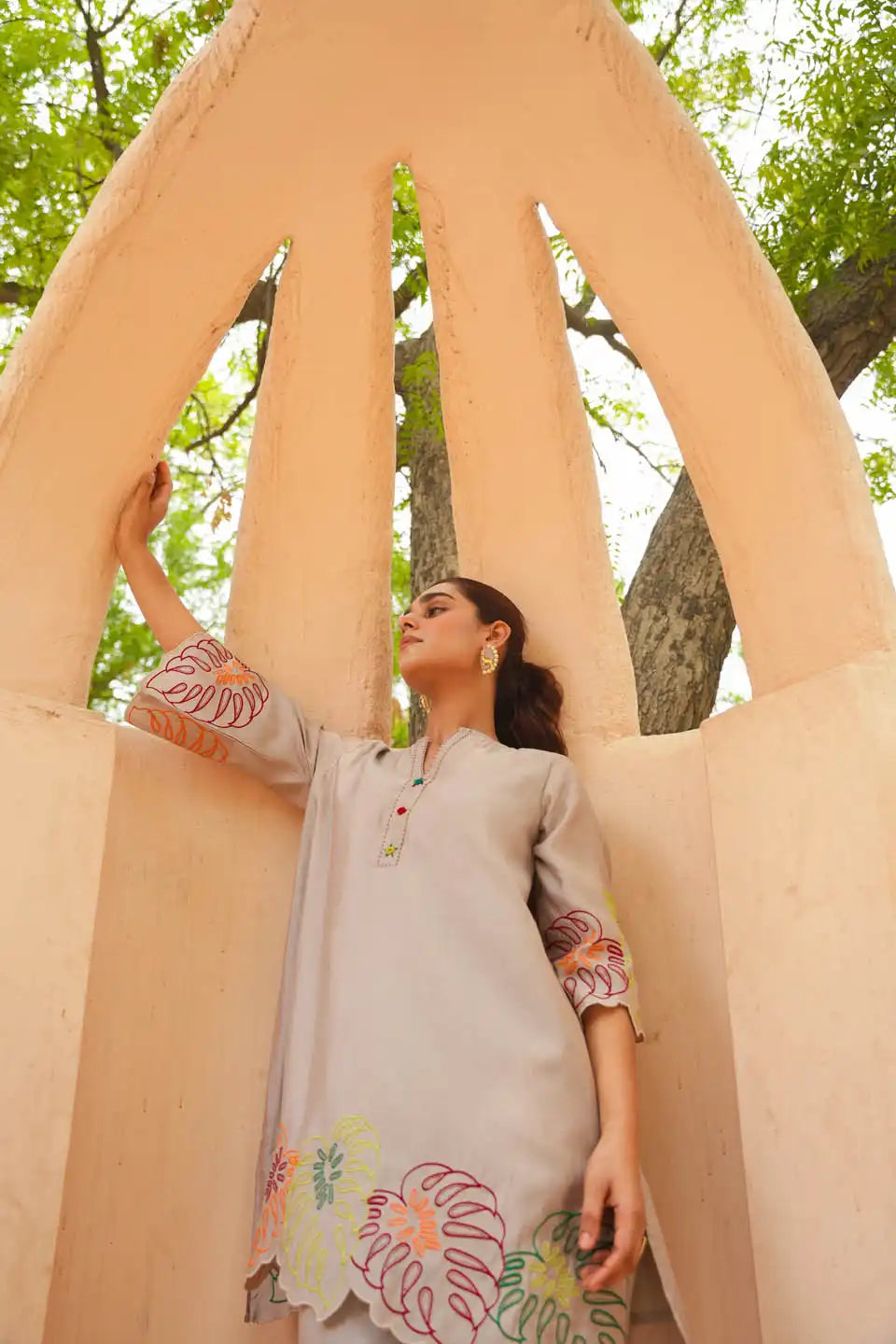 Women's Embroidered Beige Coordinated Set