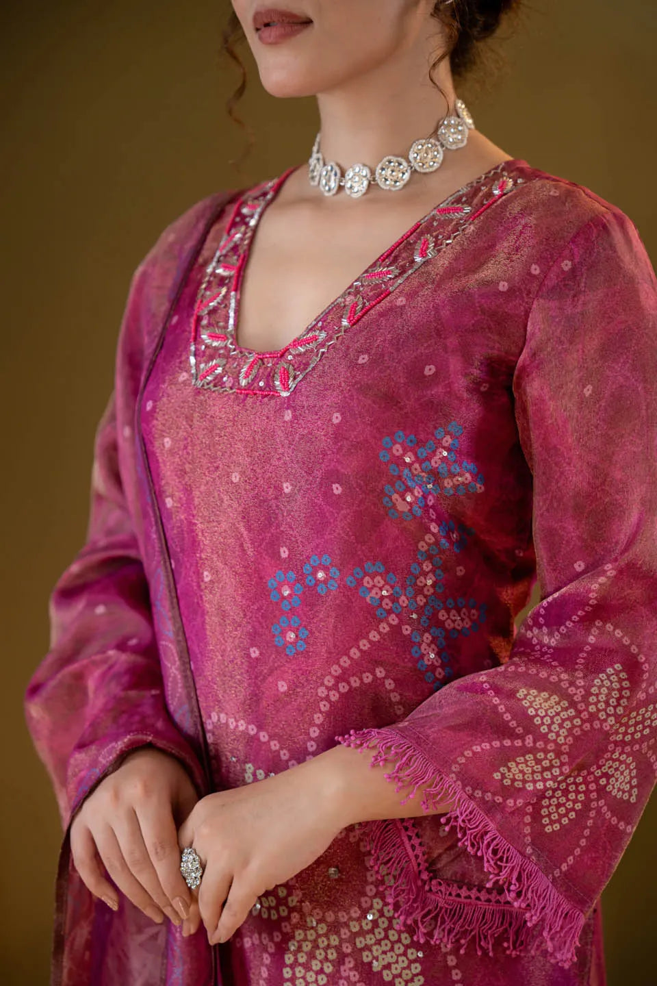 roman silk embellished kurta with floral and geometric print dupatta and straight pants festive wear