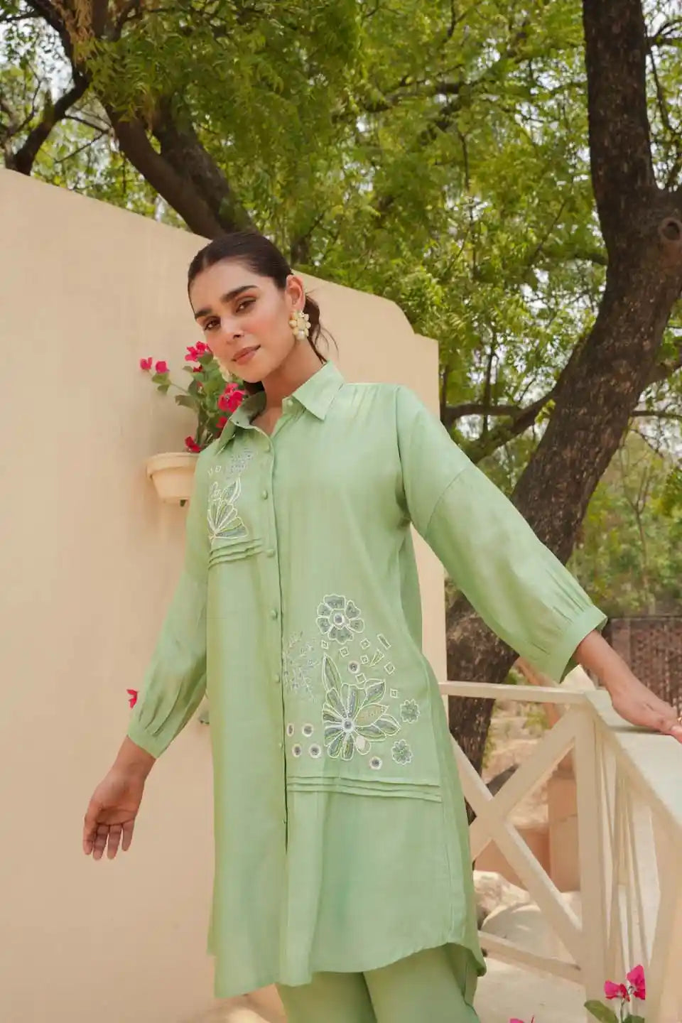 Pastel Green Embroidered Co-ordinated Set for Women