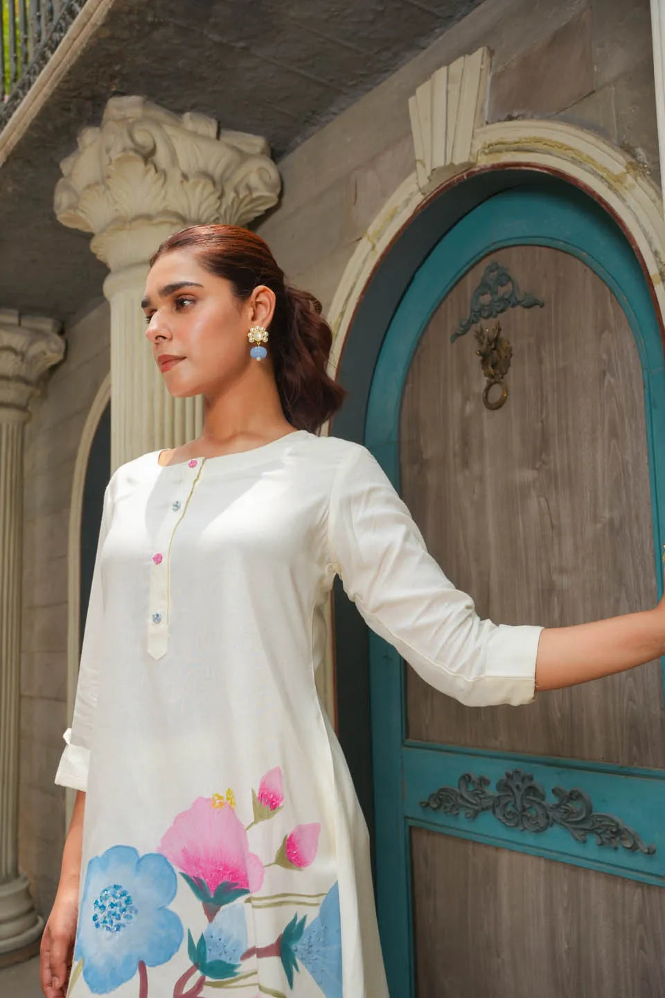 elegant floral print off-white co ord set