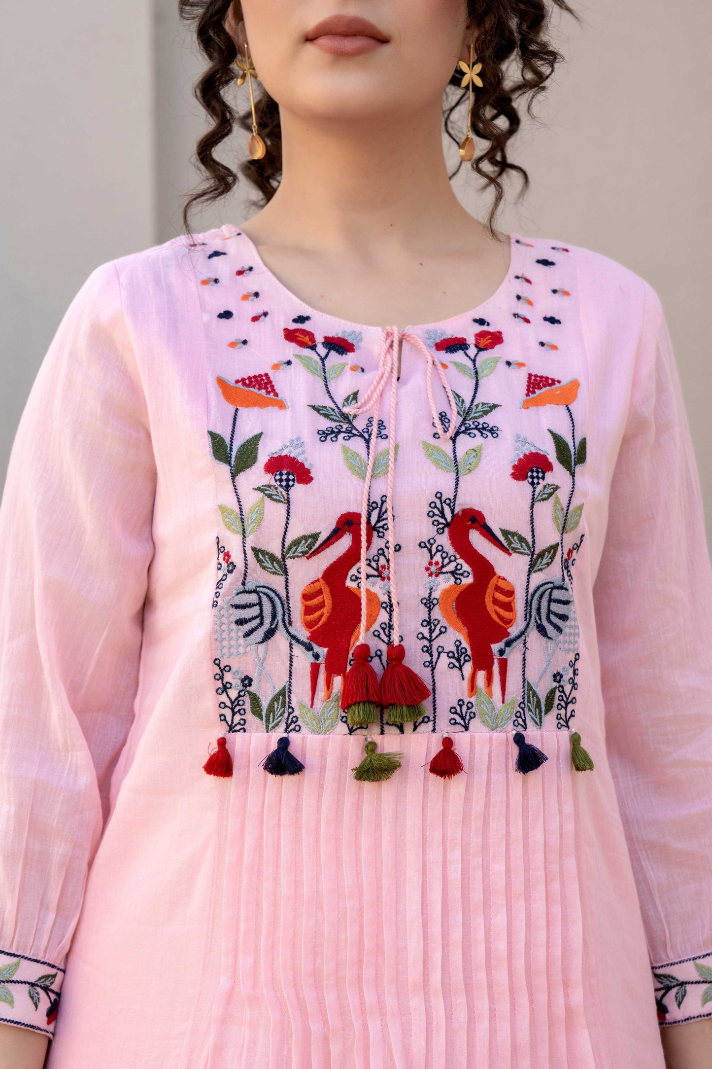 ELEGANT LIGHT PINK EMBROIDERED COTTON CO-ORDS SET FOR WOMEN