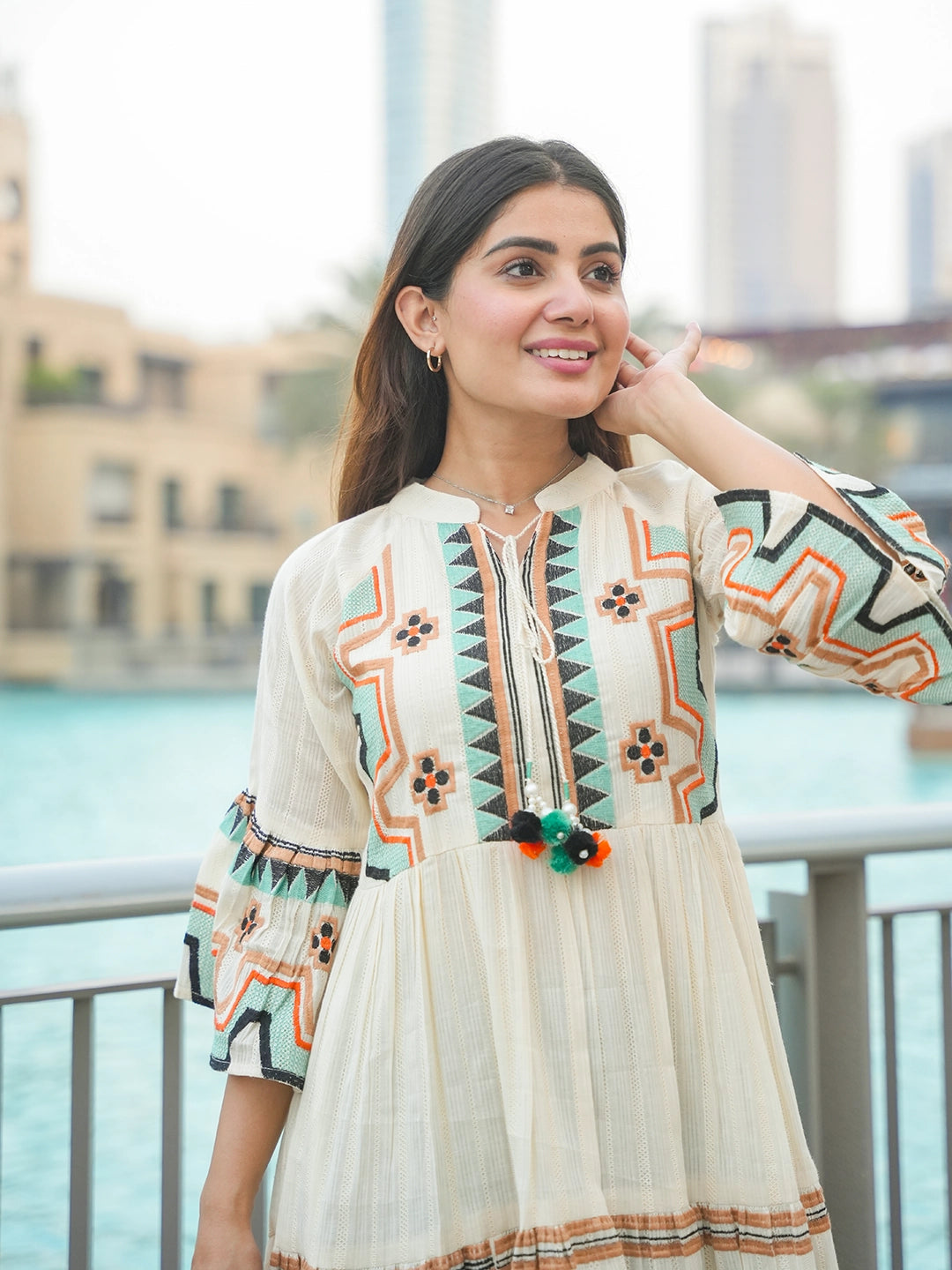Embroidered Dreams: Cotton Whimsy Short Dress