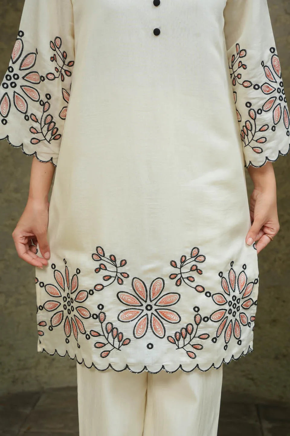 elegant flower embroidered white co ord set