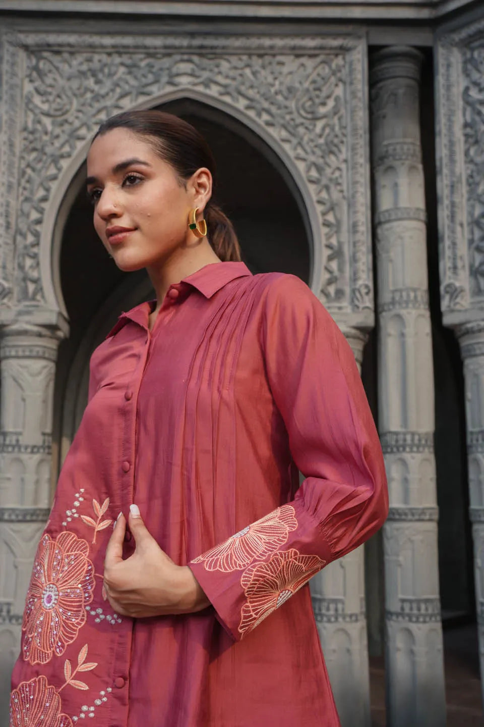 roman silk floral embroidered coordinated set