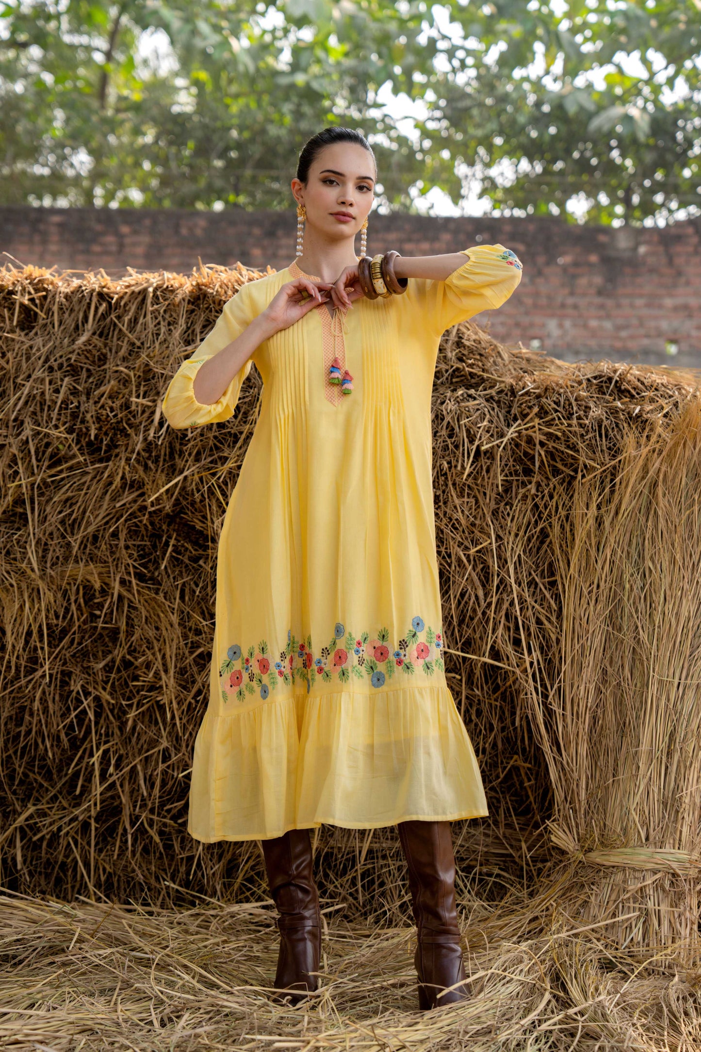 SUNSHINE BLOOM COTTON DRESS WITH EMBROIDERY
