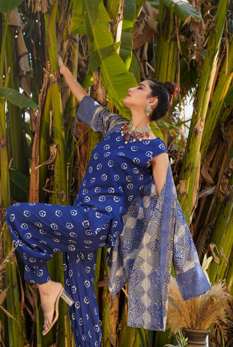 Designer Blue Coord Set With Shirt