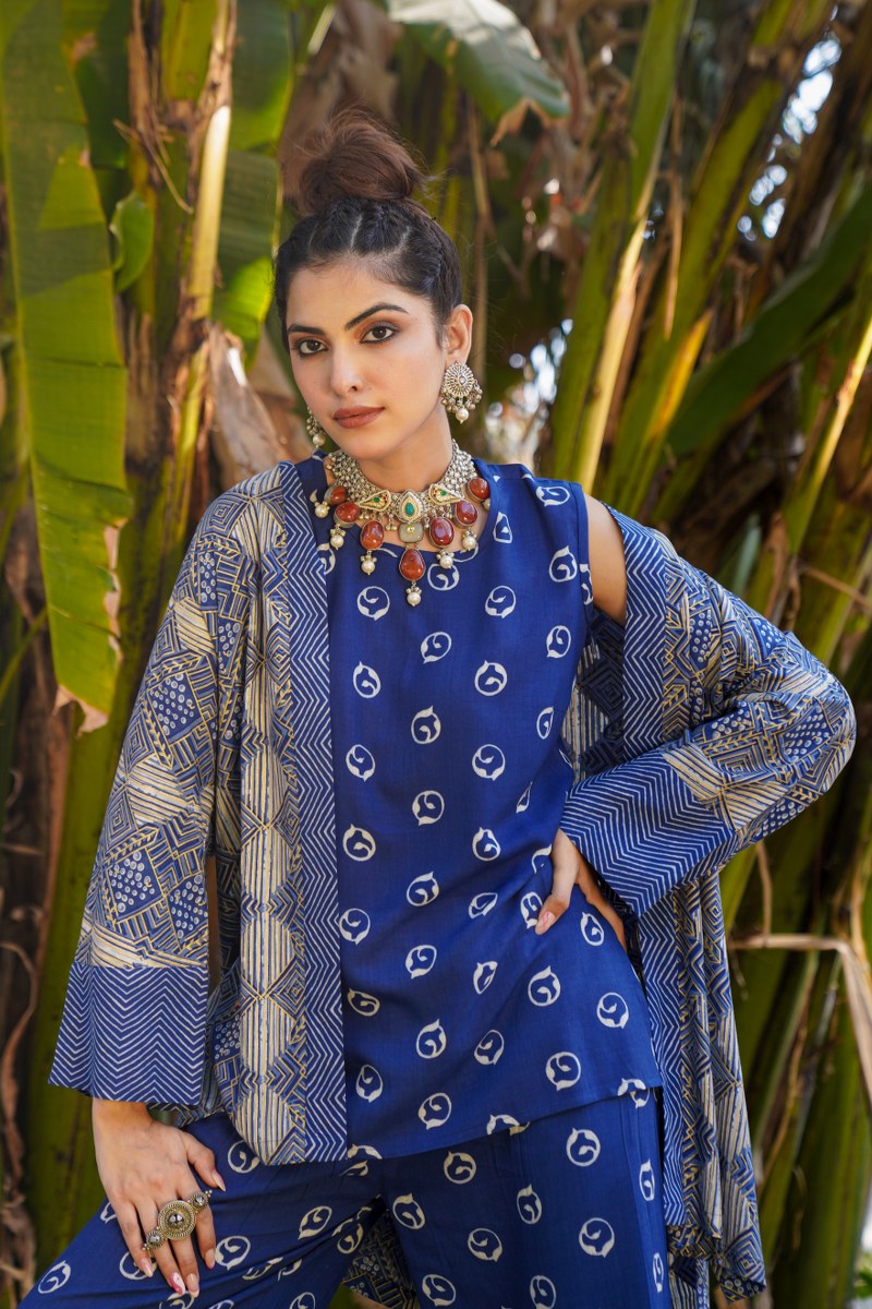 Designer Blue Coord Set With Shirt