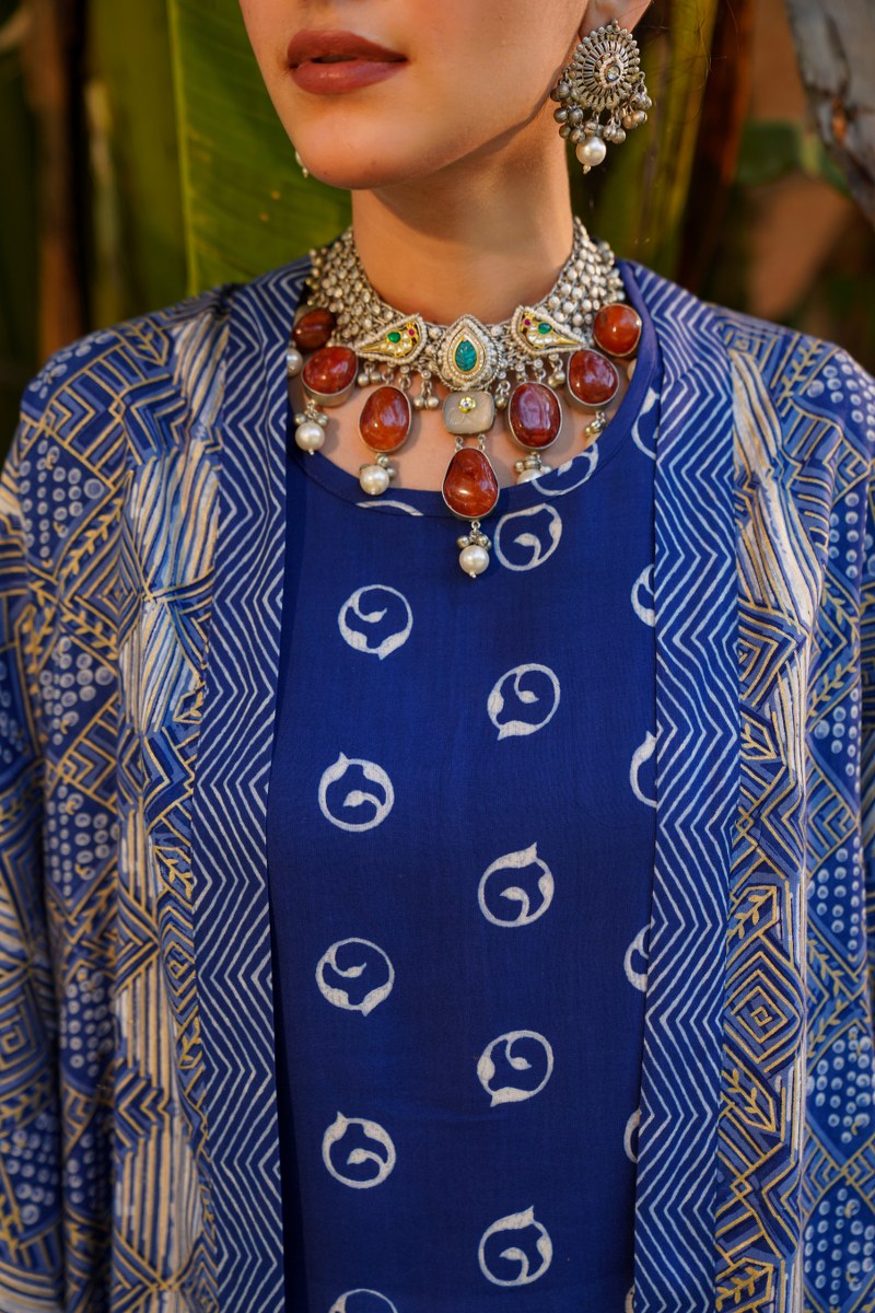 Designer Blue Coord Set With Shirt