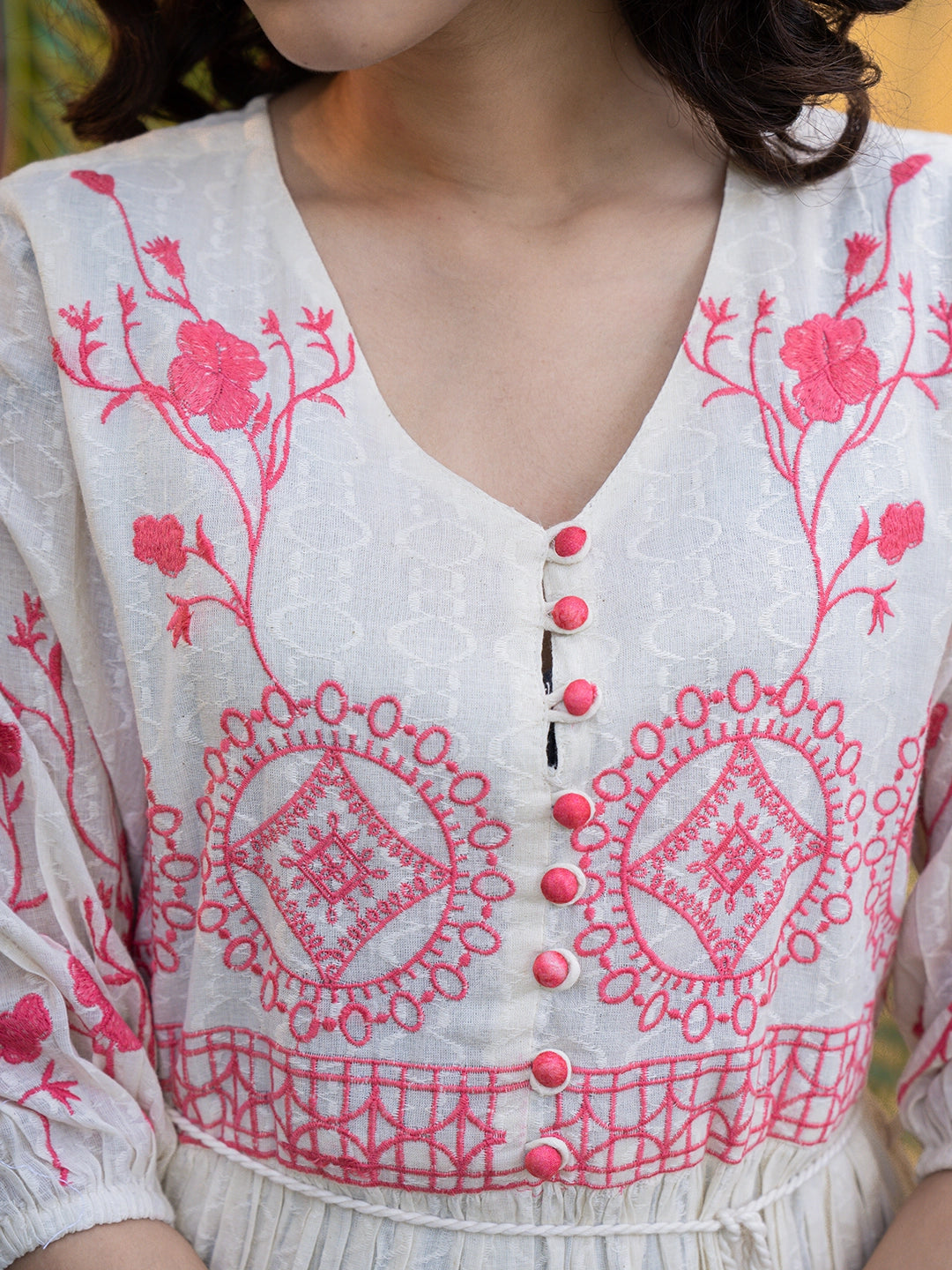 Rosy Threads: Pink Embroidery Delight Short Dress