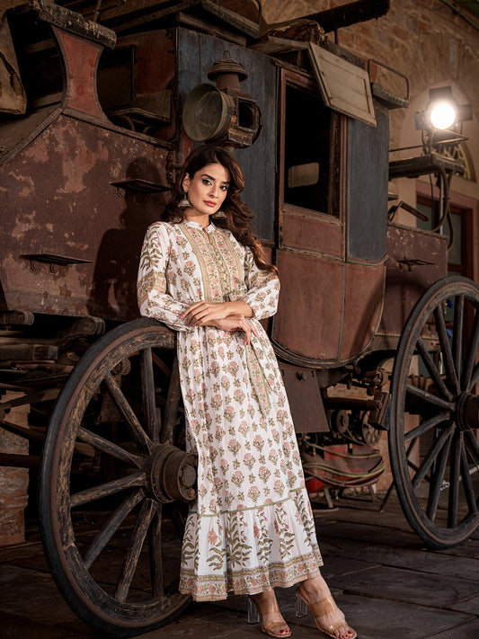Floral Symphony: Cotton Printed Long Gown