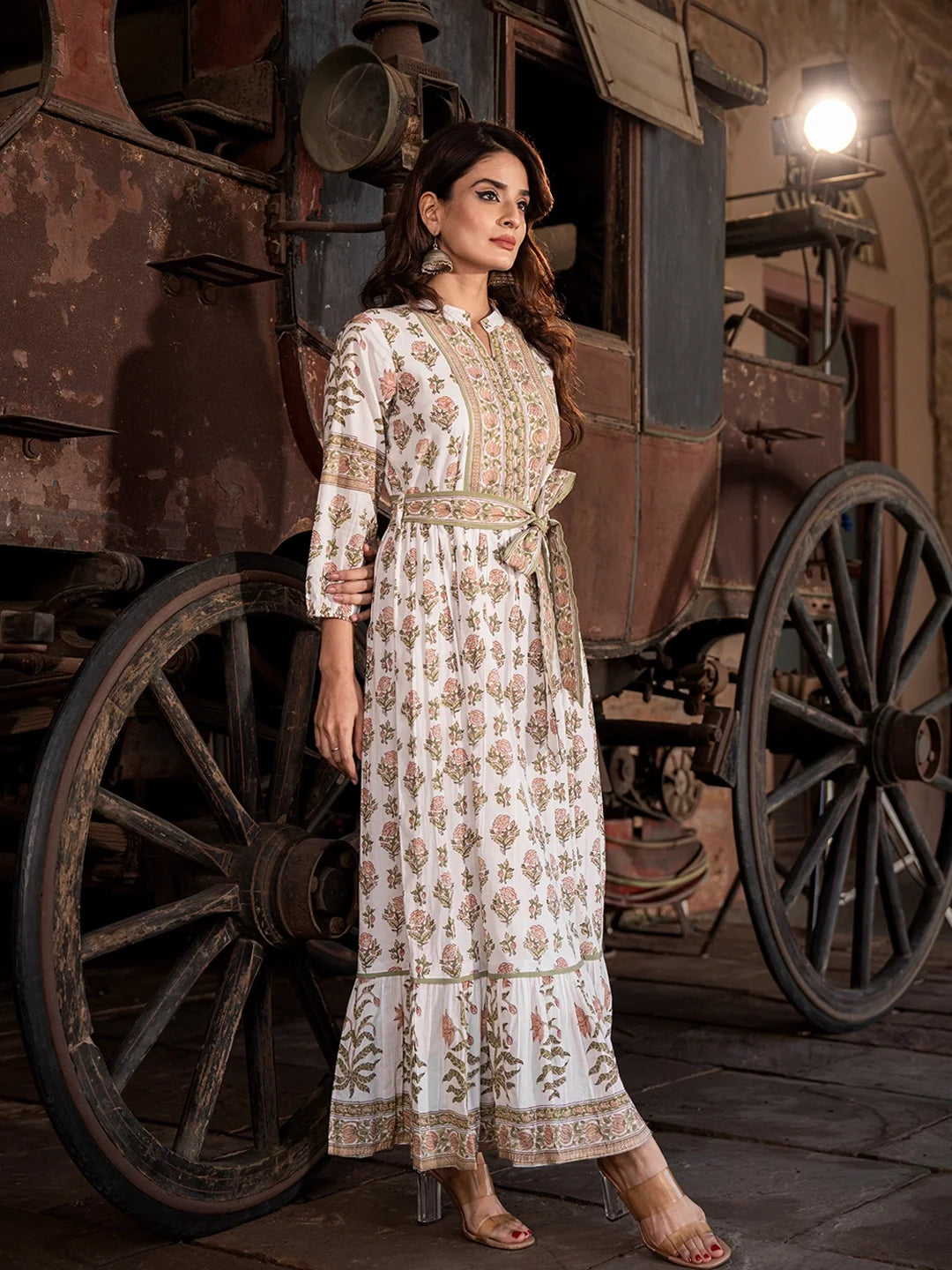 Floral Symphony: Cotton Printed Long Gown
