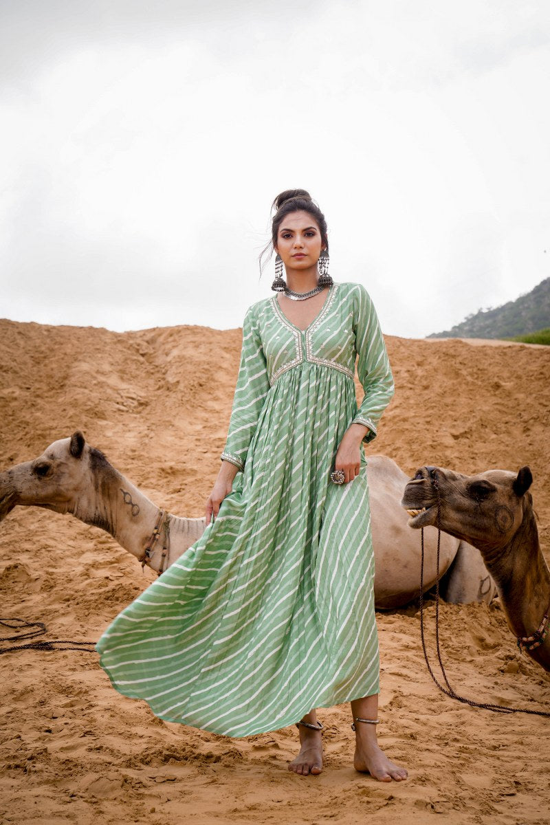 Tempting Pear Modal Chanderi Gown 💕