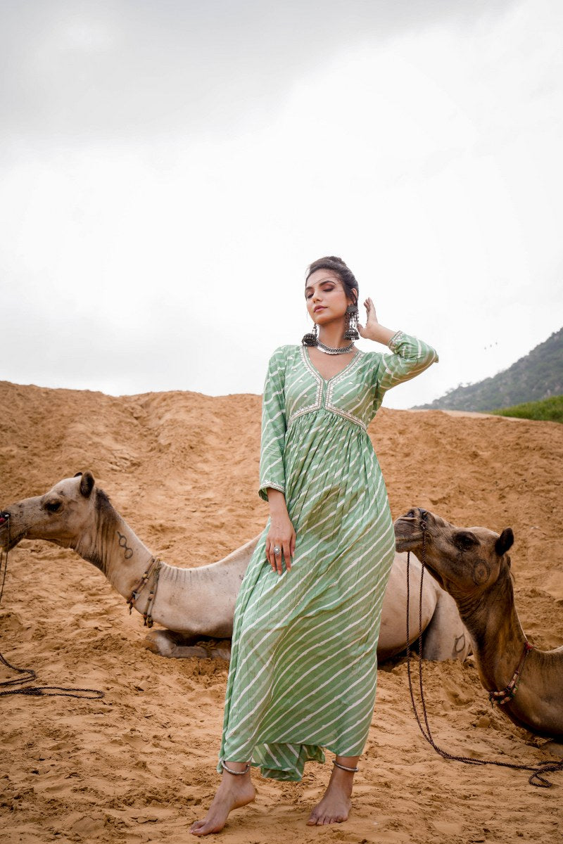 Tempting Pear Modal Chanderi Gown 💕