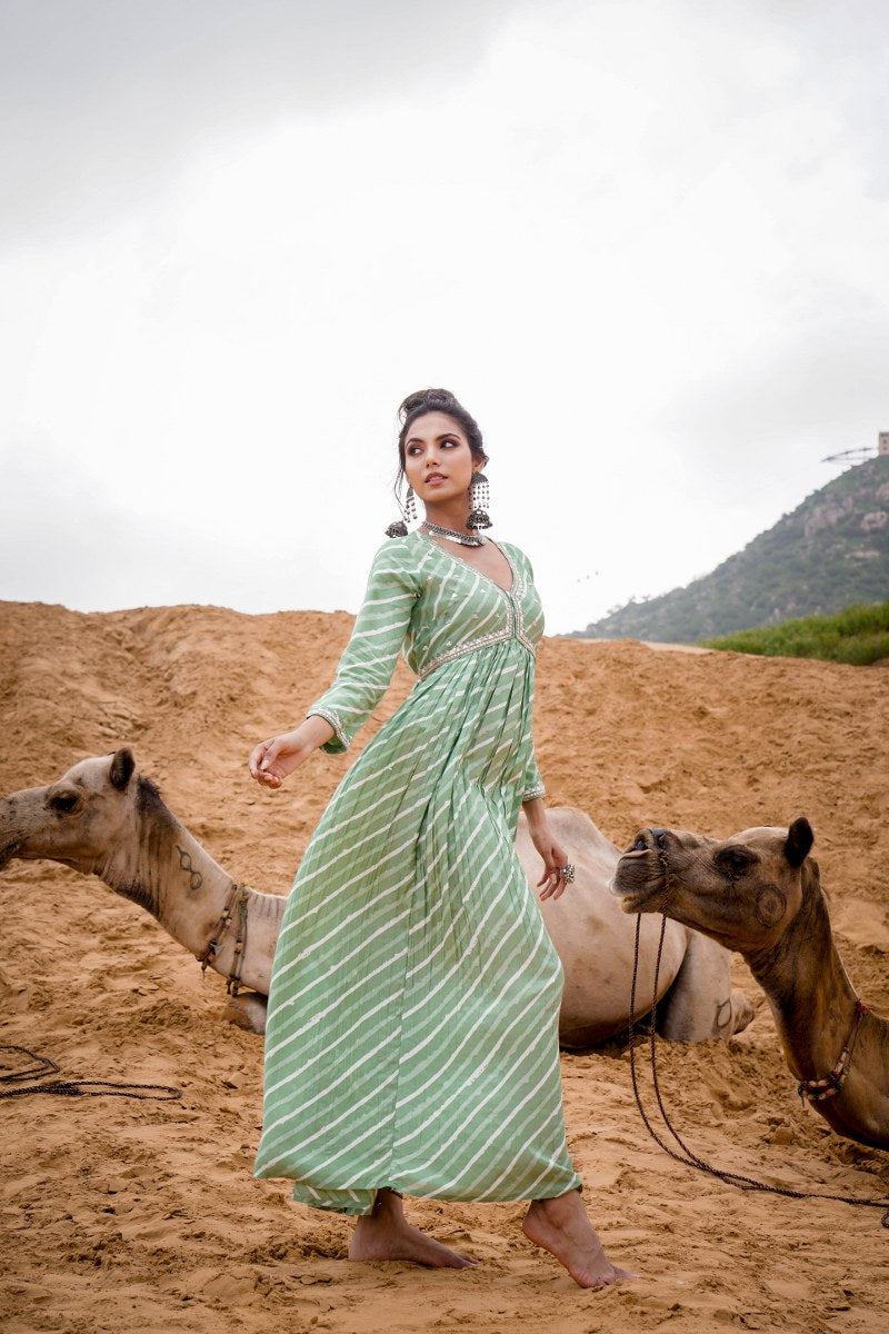 Tempting Pear Modal Chanderi Gown 💕