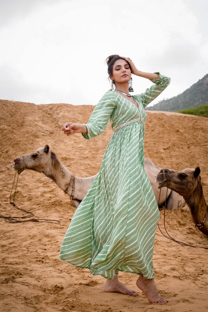 Tempting Pear Modal Chanderi Gown 💕