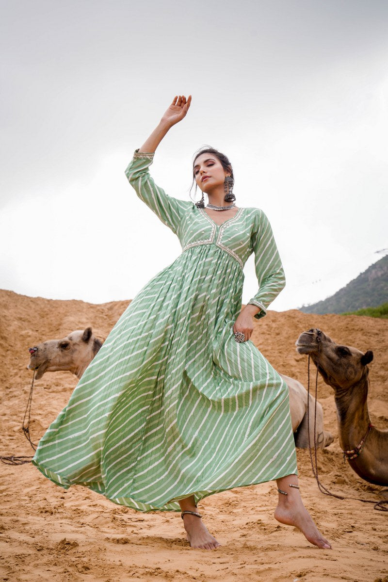 Tempting Pear Modal Chanderi Gown 💕