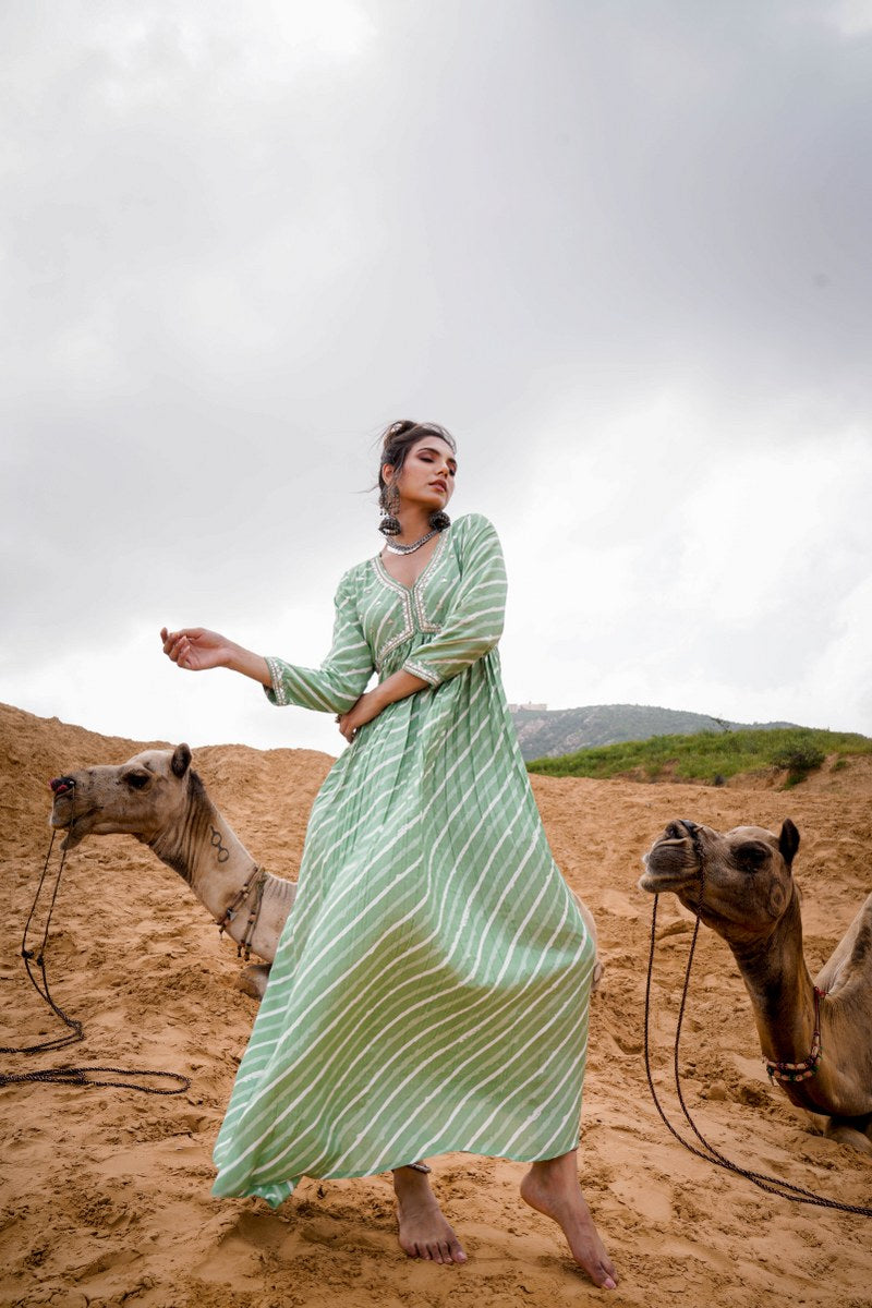 Tempting Pear Modal Chanderi Gown 💕