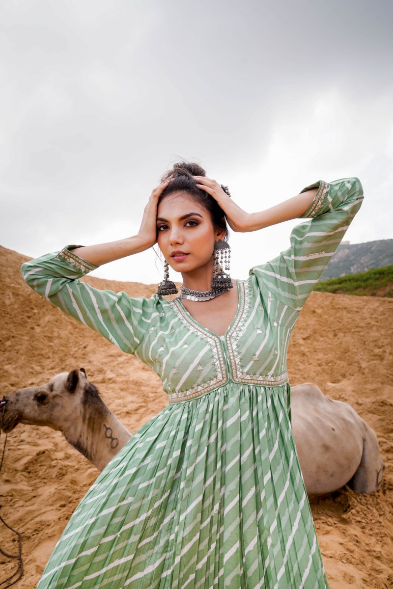 Tempting Pear Modal Chanderi Gown 💕