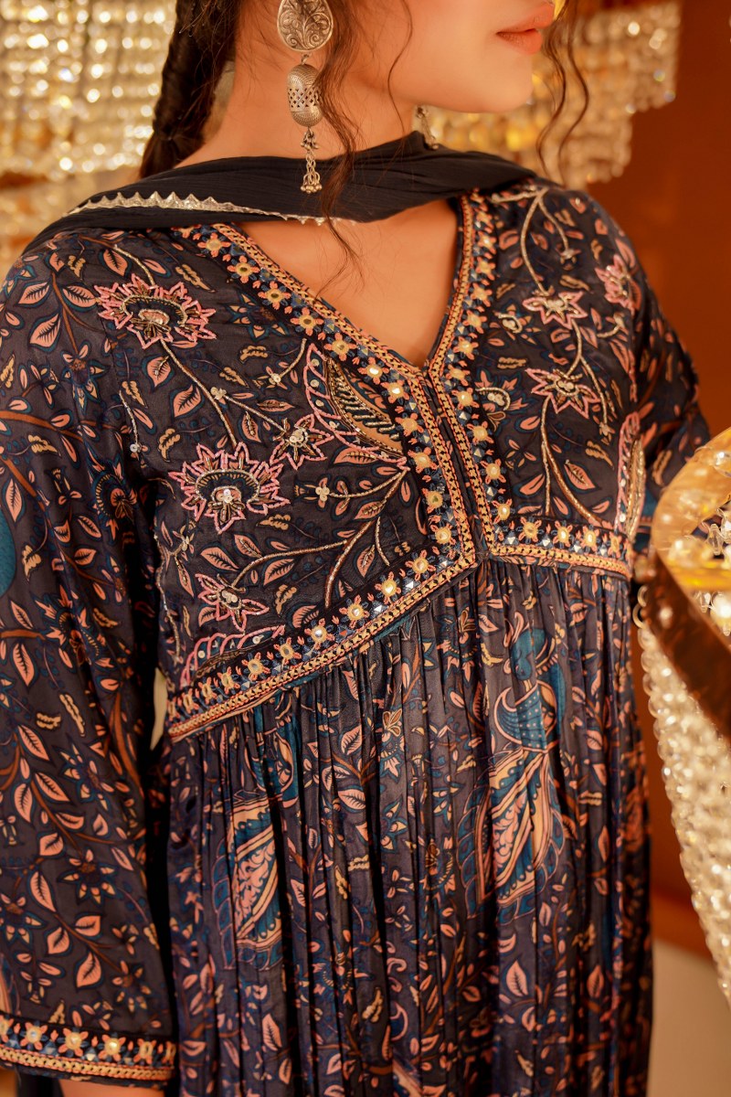 Royal Black Crepe Kurta Set