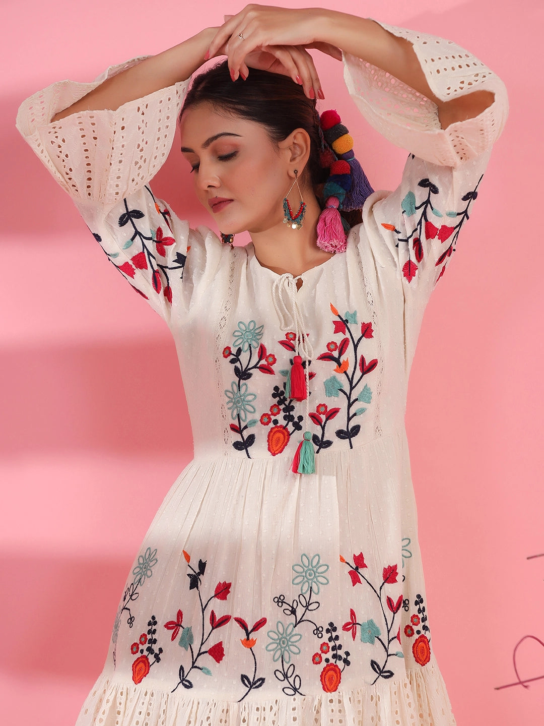 ivory elegance cotton embroidered dress
