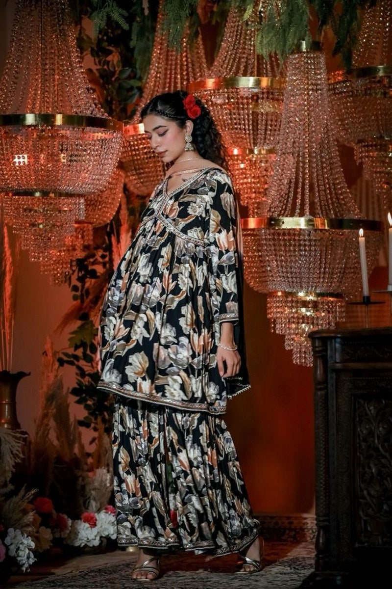 Floral Noir Rayon Sharara Set