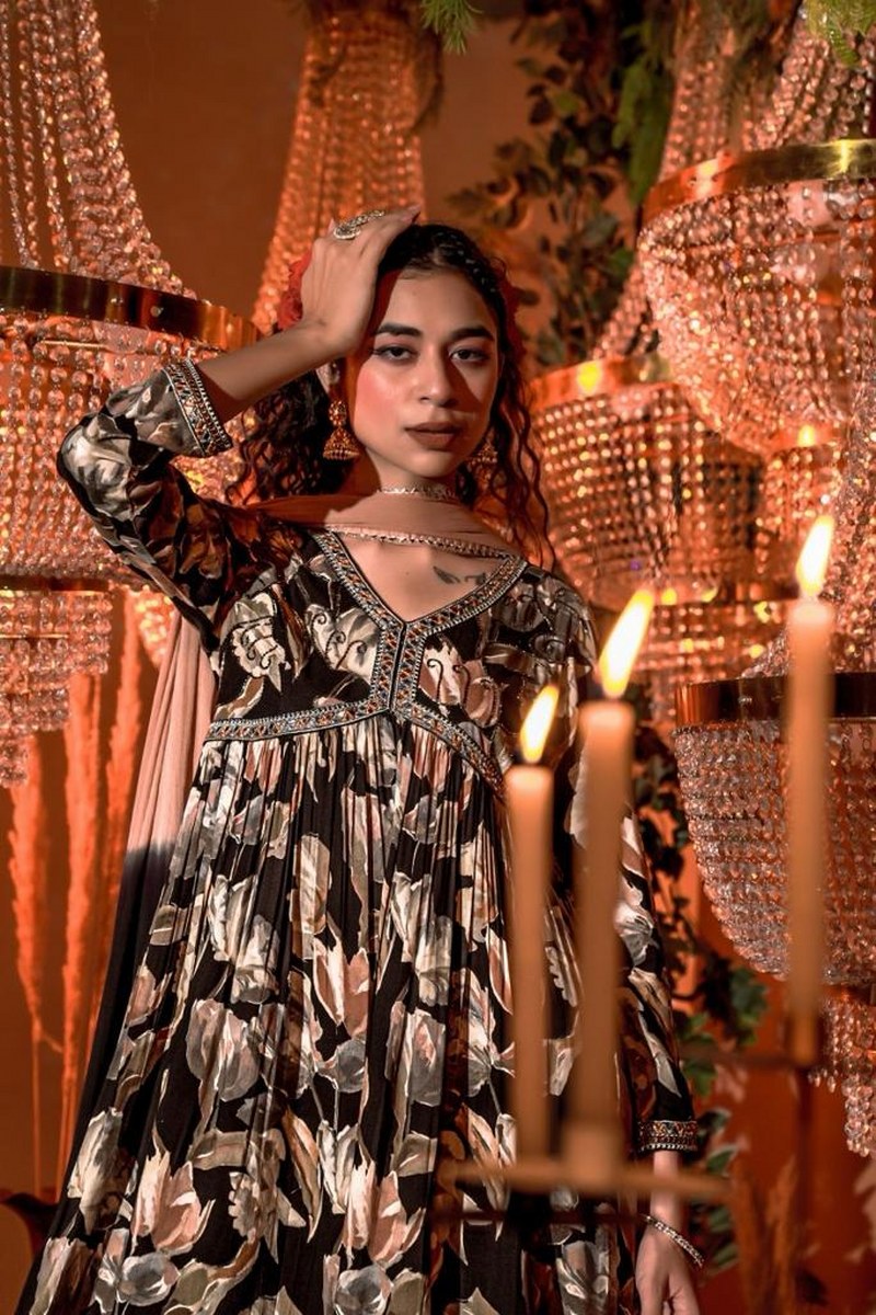 Floral Noir Rayon Sharara Set